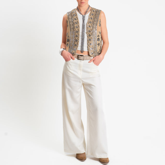 Tensione in-Gilet ricamato con strass - beige