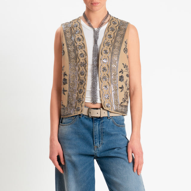 Tensione in-Gilet ricamato con strass - beige