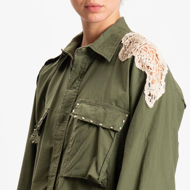 Tensione in-Camicia vintage con crochet - militare/burro