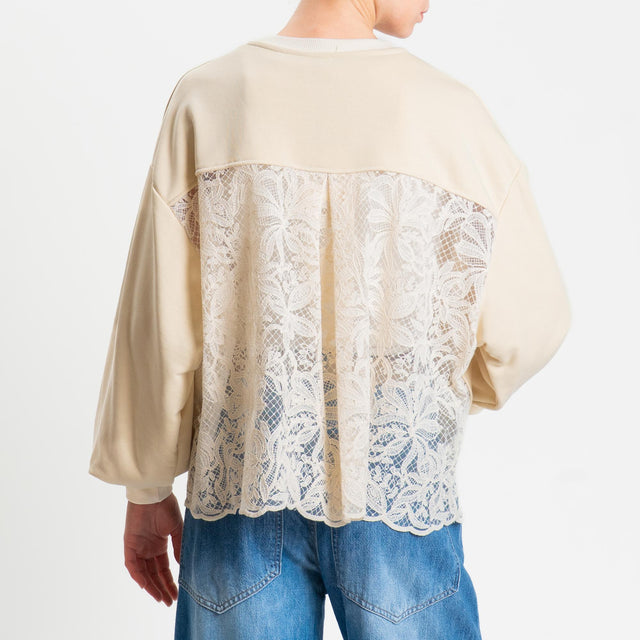 Tensione in-Felpa doppio tessuto ricamato - burro