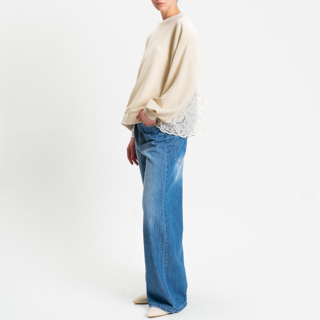 Tensione in-Felpa doppio tessuto ricamato - burro