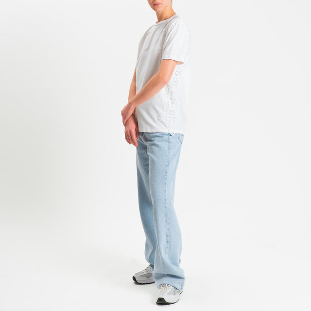 Tensione in-T-shirt mezza manica con macramè - bianco/bianco