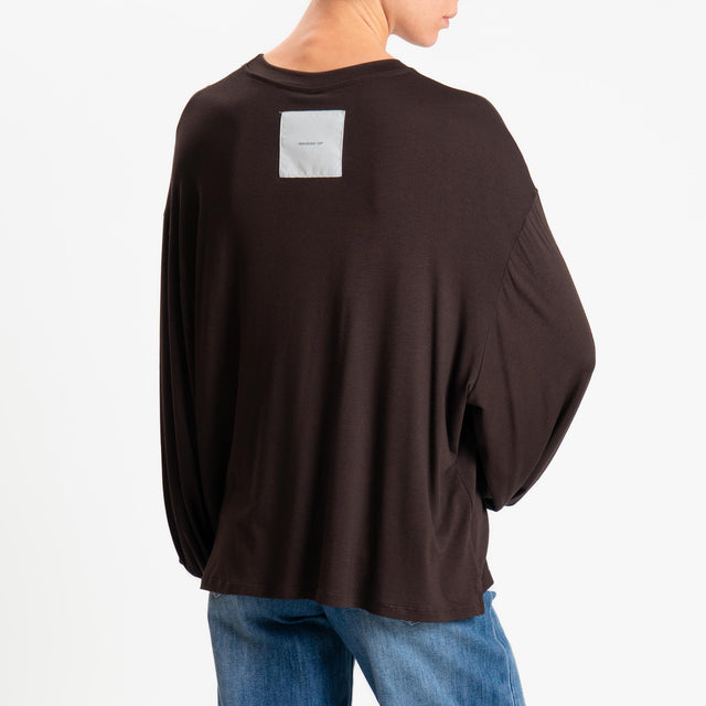 Tensione in-T-shirt in jersey di viscosa elasticizzata manica palloncino- moro