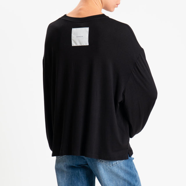 Tensione in-T-shirt in jersey di viscosa elasticizzata manica palloncino - nero