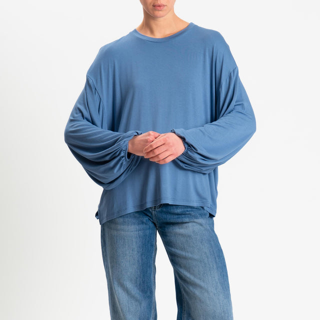 Tensione in-T-shirt in jersey di viscosa elasticizzata manica palloncino - polvere