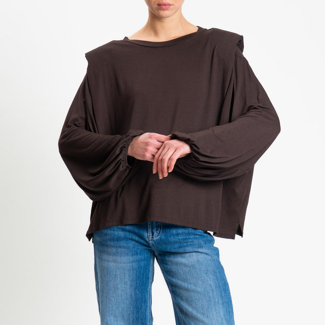 Tensione in-T-shirt in jersey di viscosa elasticizzato con spalline - moro