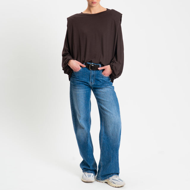 Tensione in-T-shirt in jersey di viscosa elasticizzato con spalline - moro