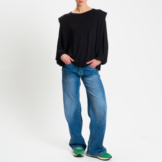 Tensione in-T-shirt in jersey di viscosa elasticizzato con spalline - nero