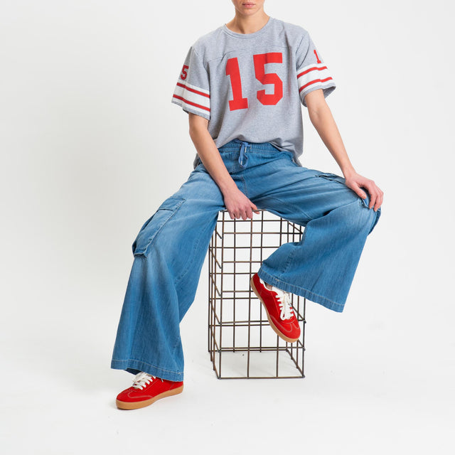 Tensione in-T-shirt mezza manica N15 in jersey - grigio/rosso/bianco