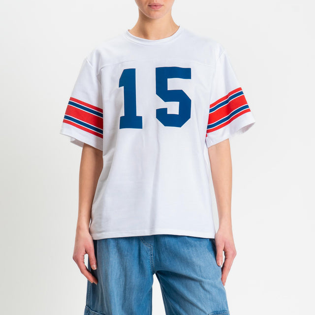 Tensione in-T-shirt mezza manica N15 in jersey - panna/blu/rosso