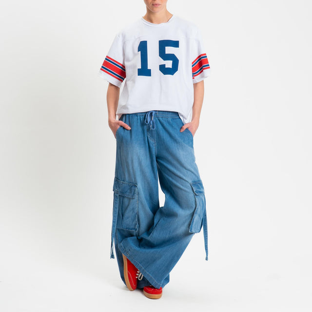 Tensione in-T-shirt mezza manica N15 in jersey - panna/blu/rosso