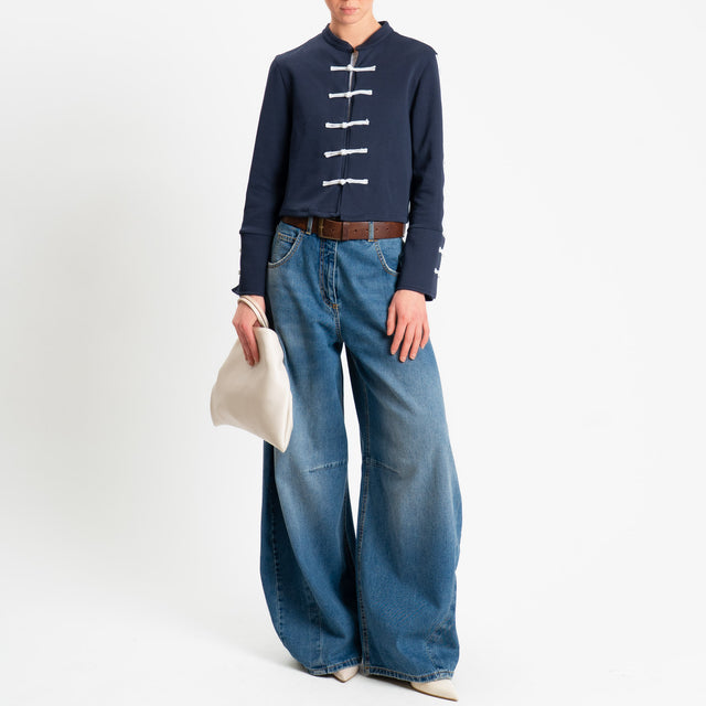 Tensione in-Felpa mandarin bande laterali - blu