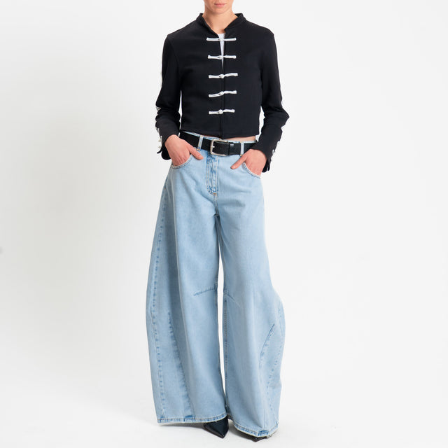 Tensione in-Felpa mandarin bande laterali - nero