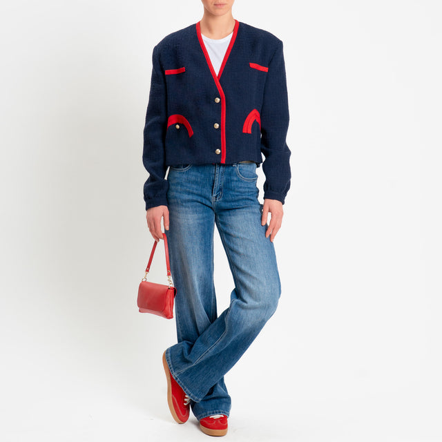 Tensione in-Giacca bouclè bottoni dorati - blu/rosso