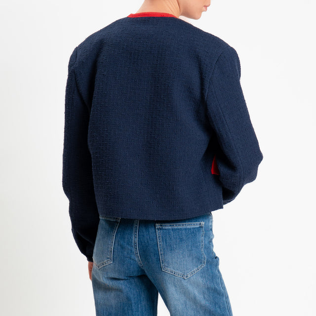 Tensione in-Giacca bouclè bottoni dorati - blu/rosso