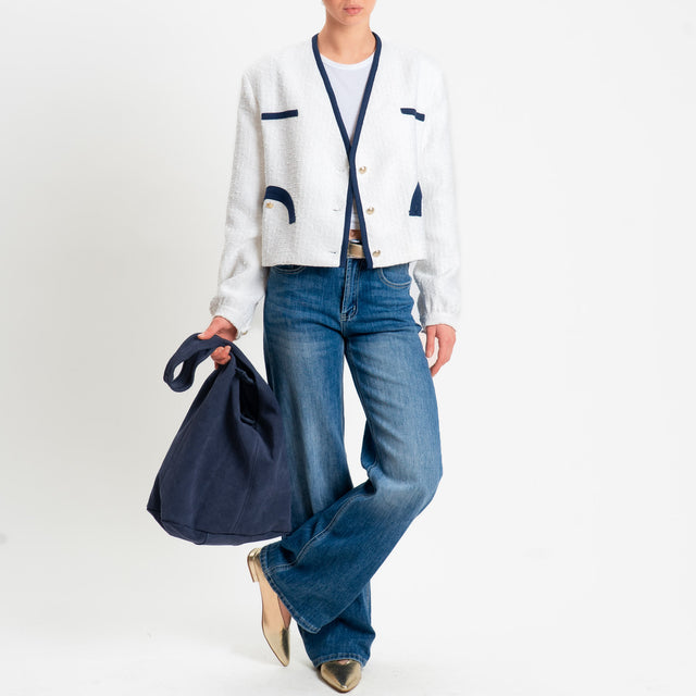 Tensione in-Giacca bouclè bottoni dorati - bianco/blu