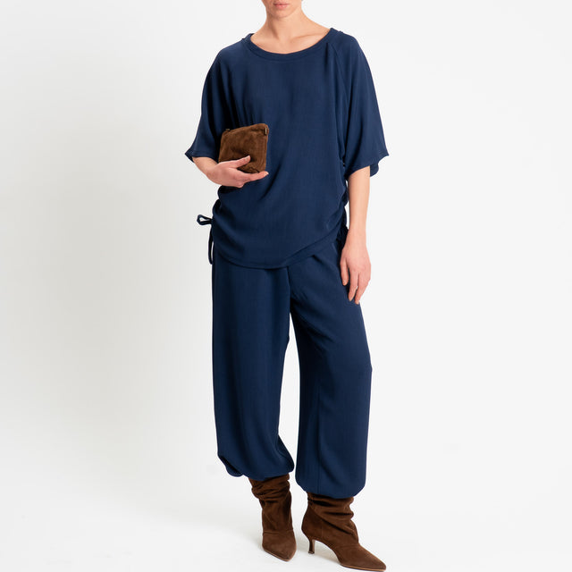 Tensione in-Blusa tessuto fluido con couilisse - blu