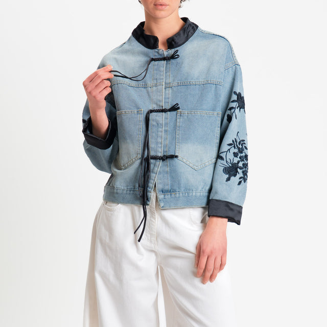 Tensione in-Giacca mandarin jeans con ricami - denim/nero