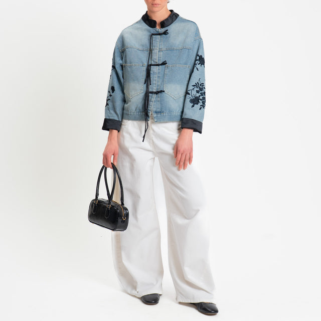 Tensione in-Giacca mandarin jeans con ricami - denim/nero