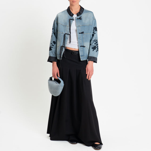 Tensione in-Giacca mandarin jeans con ricami - denim/nero