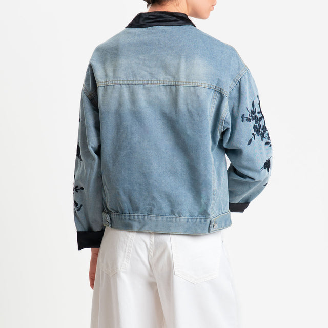 Tensione in-Giacca mandarin jeans con ricami - denim/nero