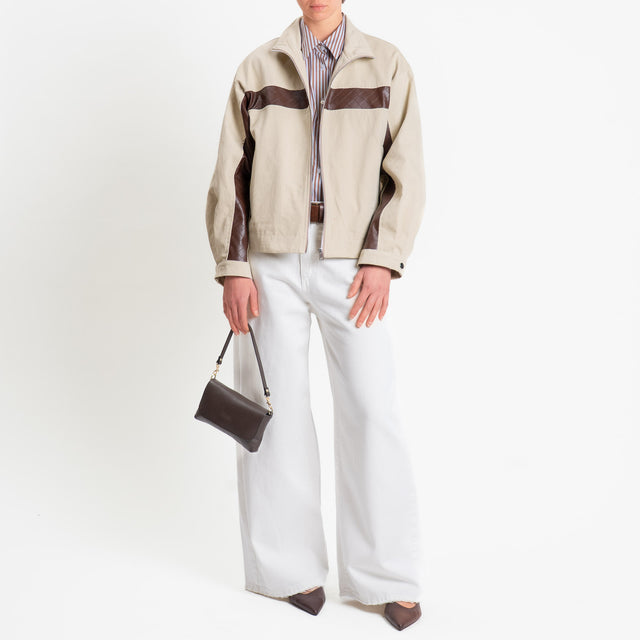 Tensione in-Giubbino inserto similpelle con texture - crema/moro