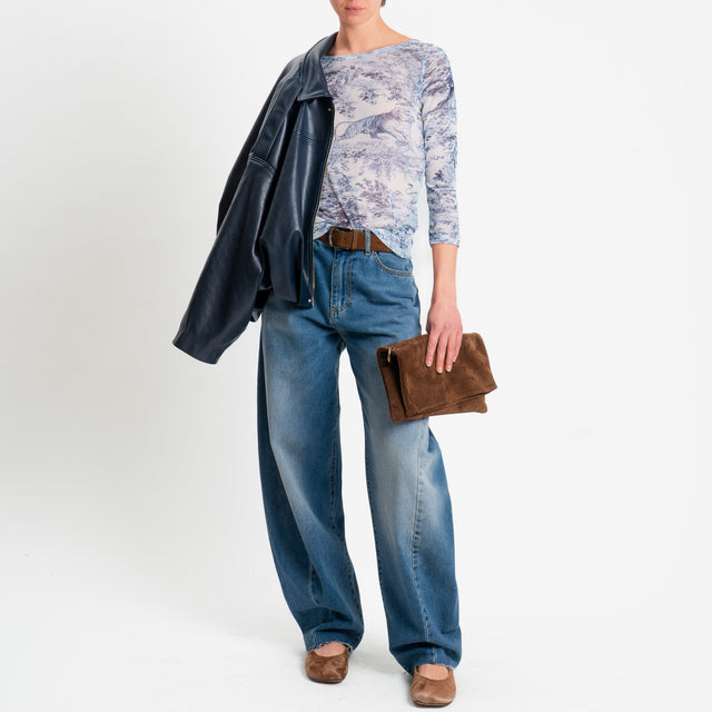 Tensione in-Blusa tulle elasticizzato fantasia - jeans/latte