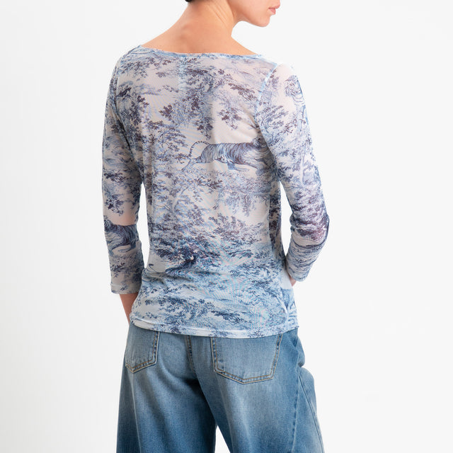 Tensione in-Blusa tulle elasticizzato fantasia - jeans/latte