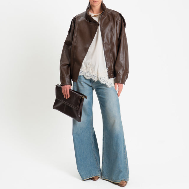 Tensione in-Bomber similpelle chiusura asimmetrica - moro