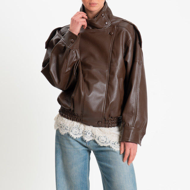 Tensione in-Bomber similpelle chiusura asimmetrica - moro