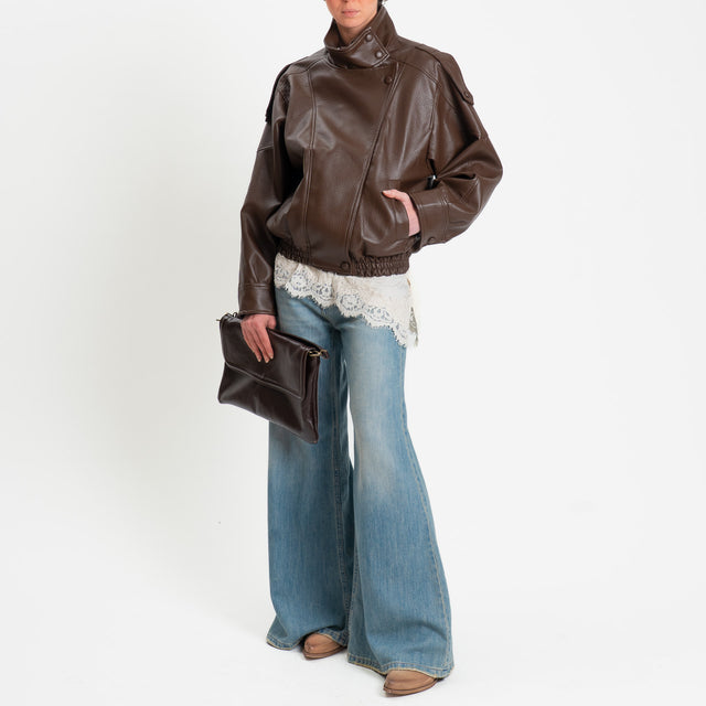 Tensione in-Bomber similpelle chiusura asimmetrica - moro