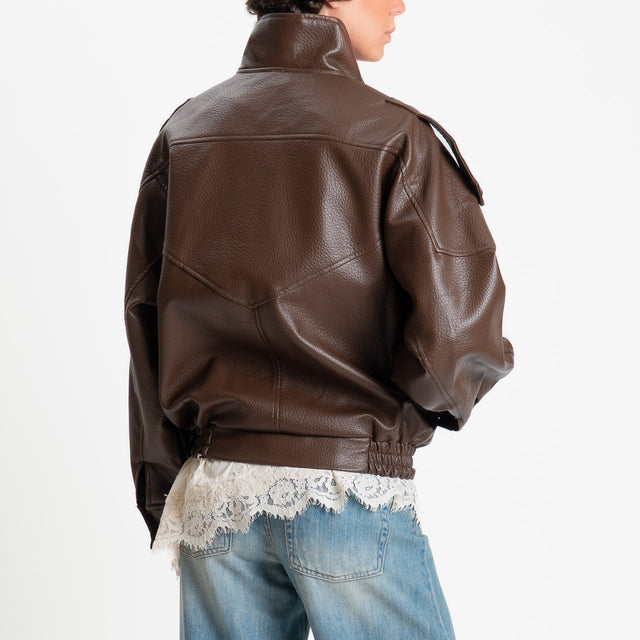 Tensione in-Bomber similpelle chiusura asimmetrica - moro