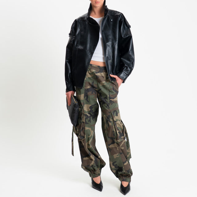 Tensione in-Bomber similpelle chiusura asimmetrica - nero