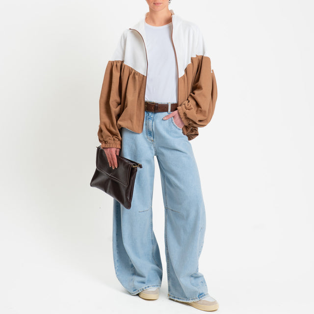 Tensione in-Bomber in felpa bicolore - panna/cuoio