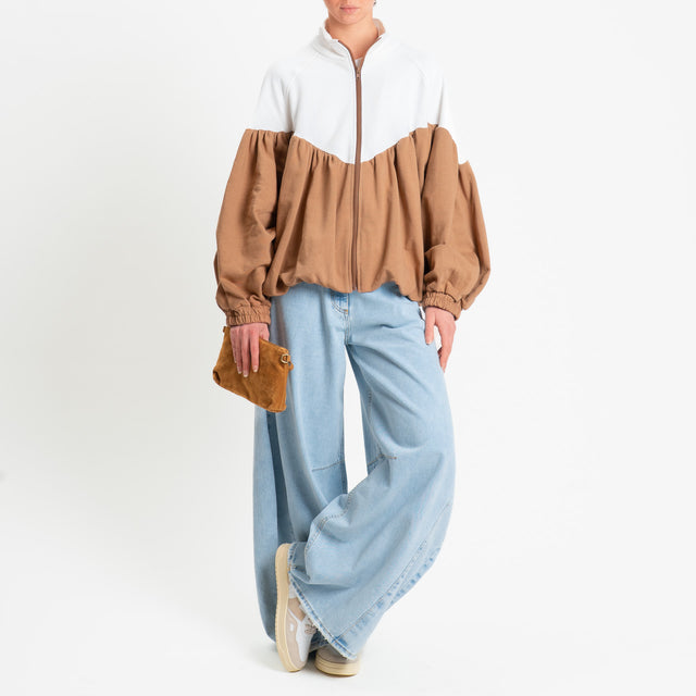 Tensione in-Bomber in felpa bicolore - panna/cuoio