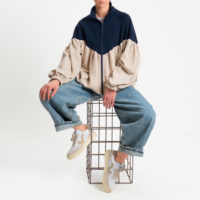 Tensione in-Bomber in felpa bicolore - blu/beige