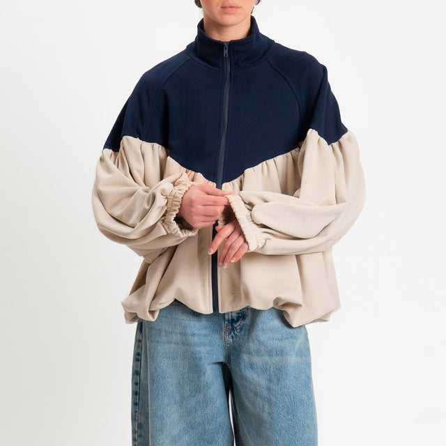 Tensione in-Bomber in felpa bicolore - blu/beige