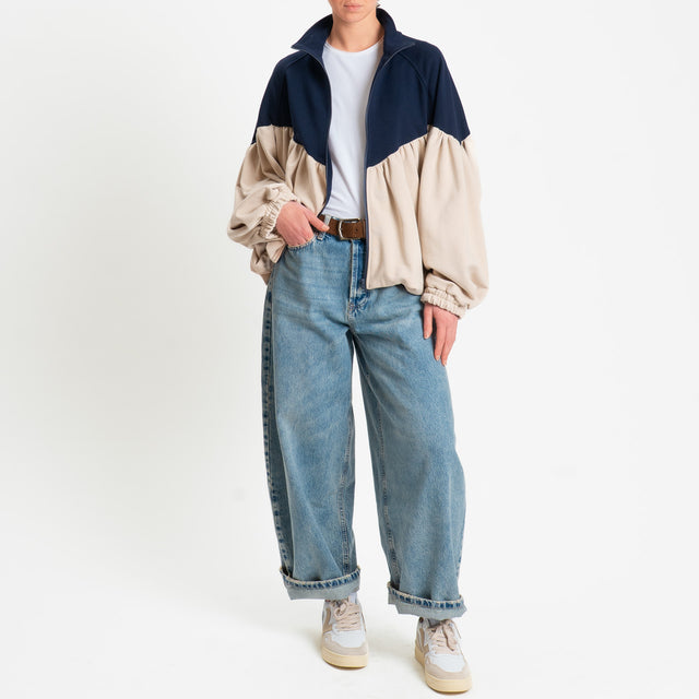 Tensione in-Bomber in felpa bicolore - blu/beige