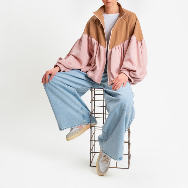 Tensione in-Bomber in felpa bicolore - cuoio/rosa