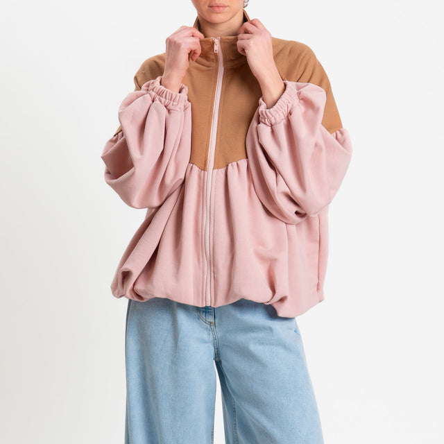 Tensione in-Bomber in felpa bicolore - cuoio/rosa