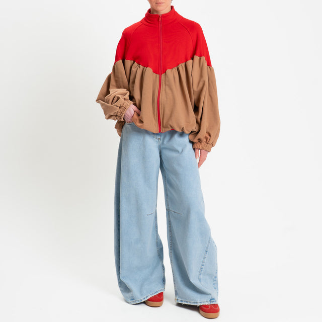 Tensione in-Bomber in felpa bicolore - rosso/cuoio