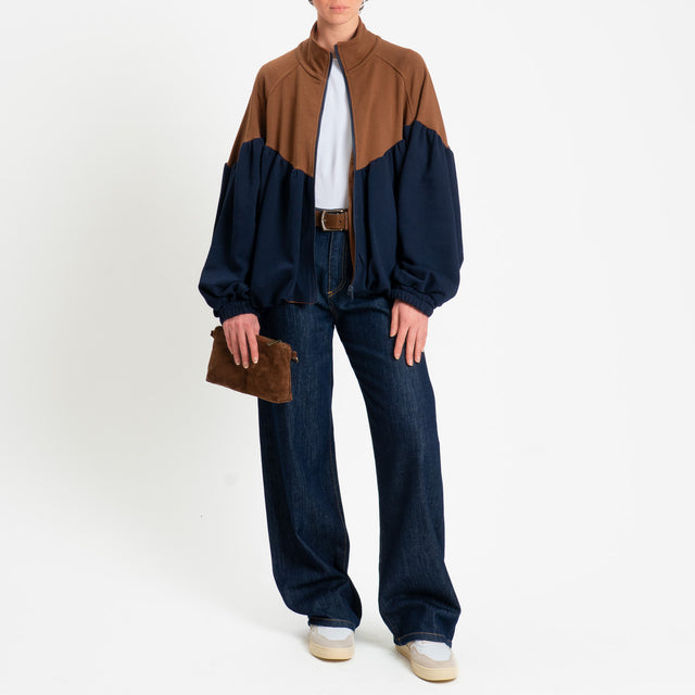 Tensione in-Bomber in felpa bicolore - tabacco/blu