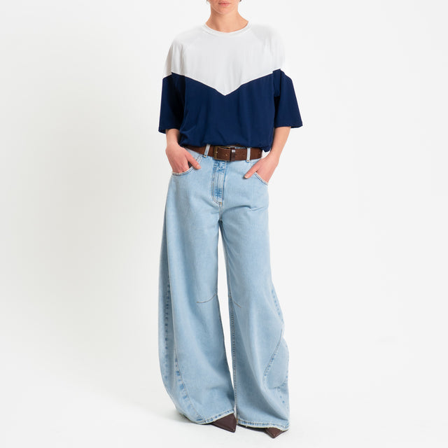 Tensione in-T-shirt bicolore elastico in vita - panna/blu