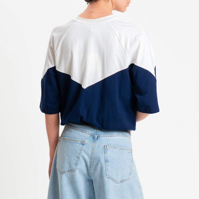 Tensione in-T-shirt bicolore elastico in vita - panna/blu