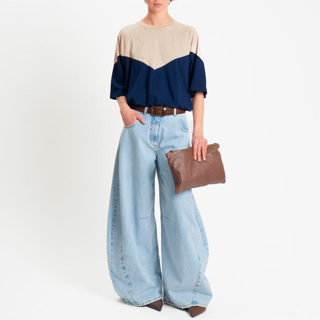 Tensione in-T-shirt bicolore elastico in vita - sabbia/blu
