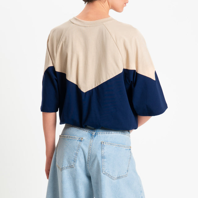 Tensione in-T-shirt bicolore elastico in vita - sabbia/blu