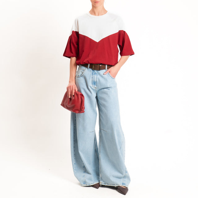 Tensione in-T-shirt bicolore elastico in vita - panna/rosso