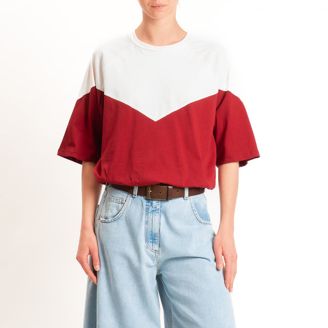 Tensione in-T-shirt bicolore elastico in vita - panna/rosso