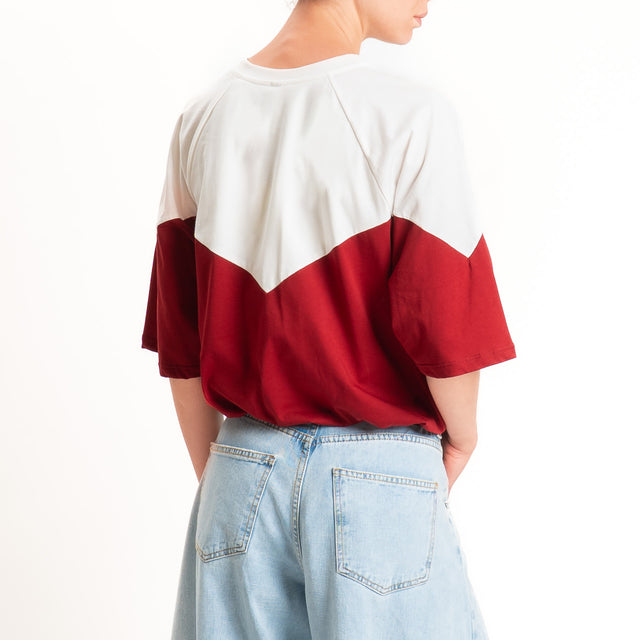 Tensione in-T-shirt bicolore elastico in vita - panna/rosso
