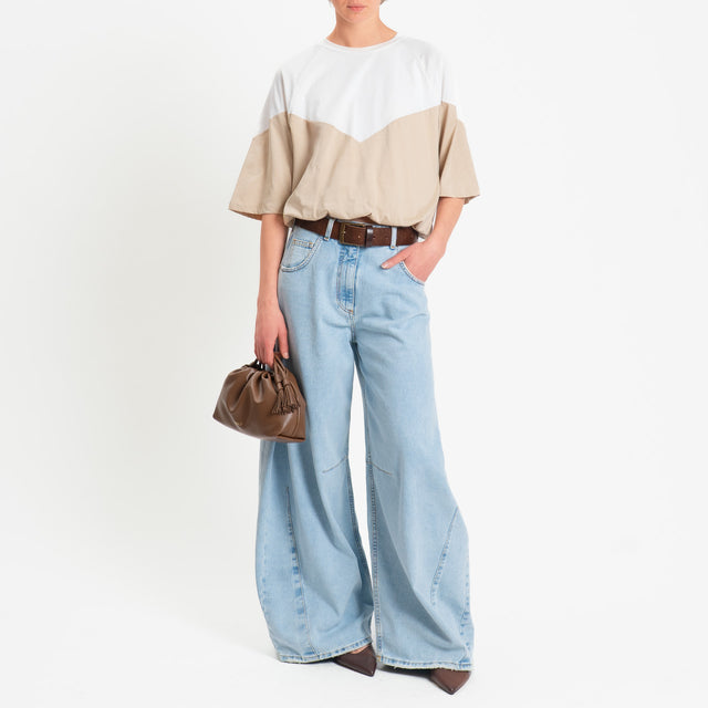 Tensione in-T-shirt bicolore elastico in vita - panna/sabbia